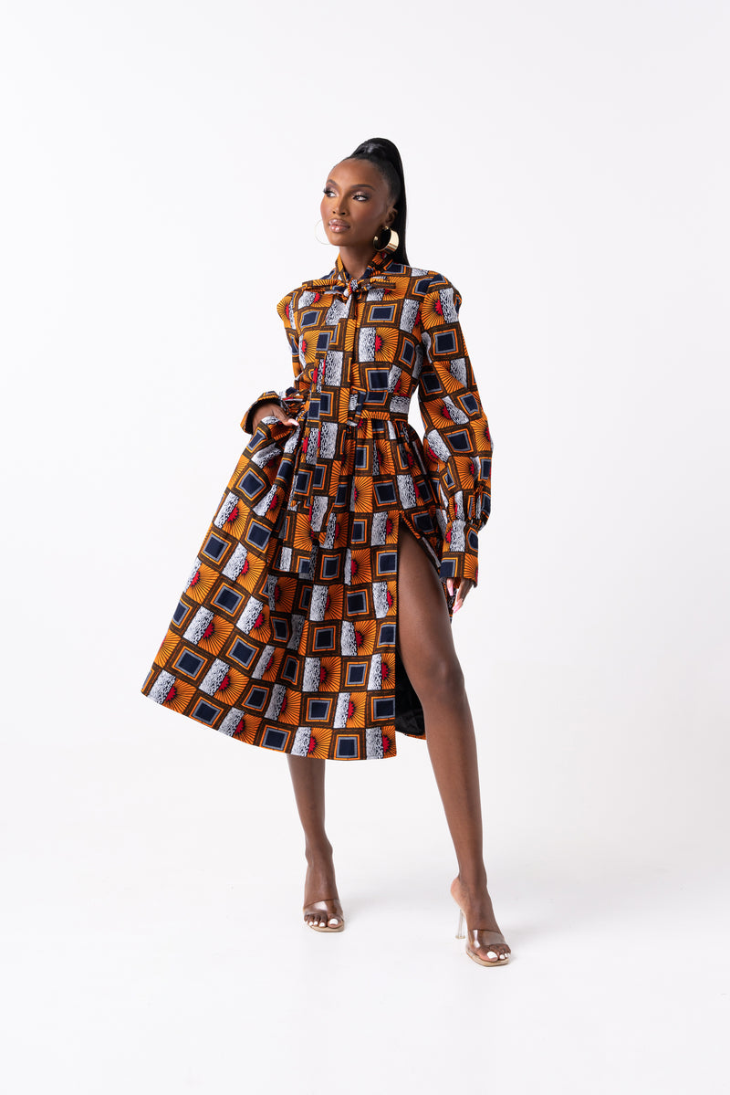 RIRE African Print Midi Dress (pussybow)