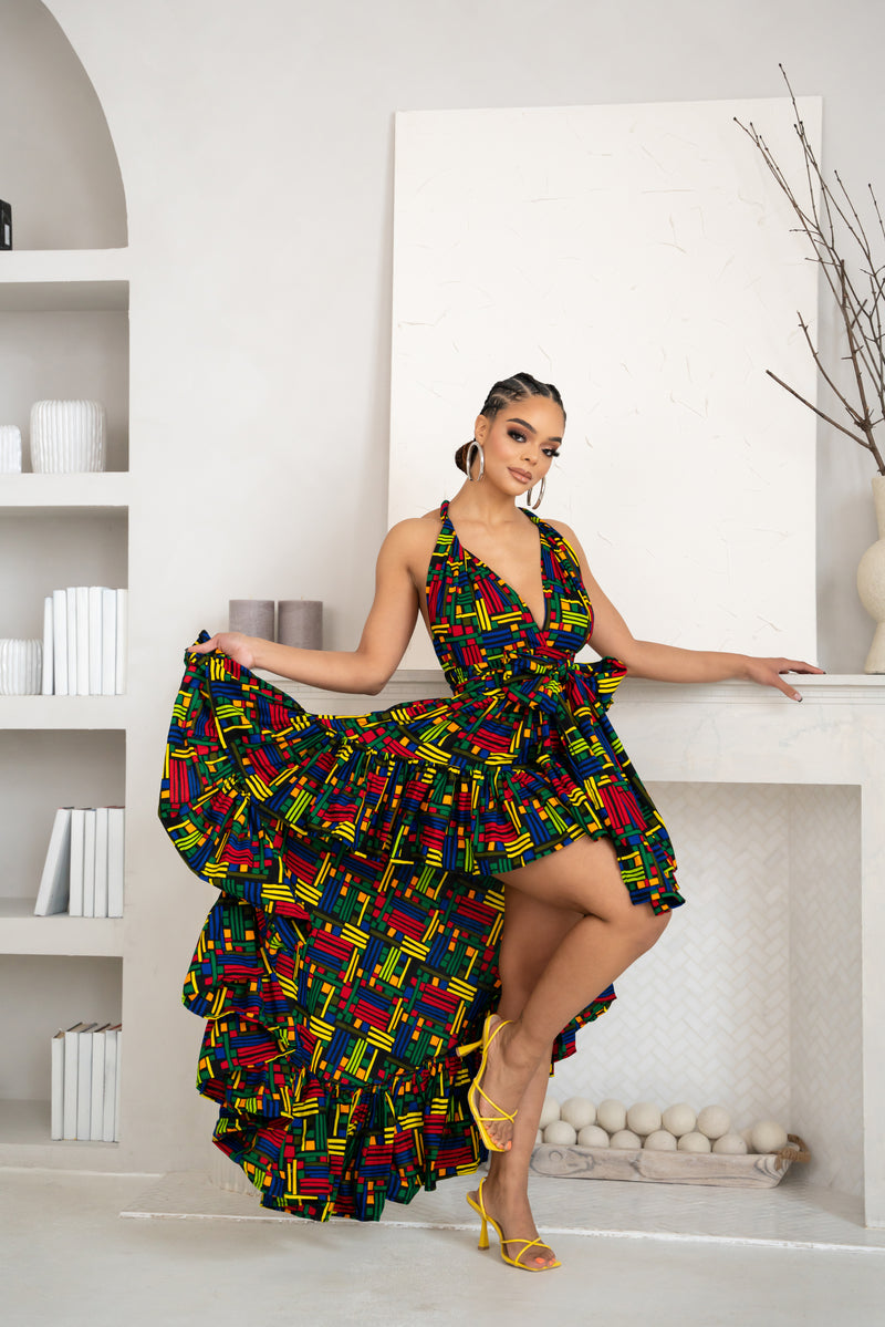NINA African Print Hi-low Infinity Dress