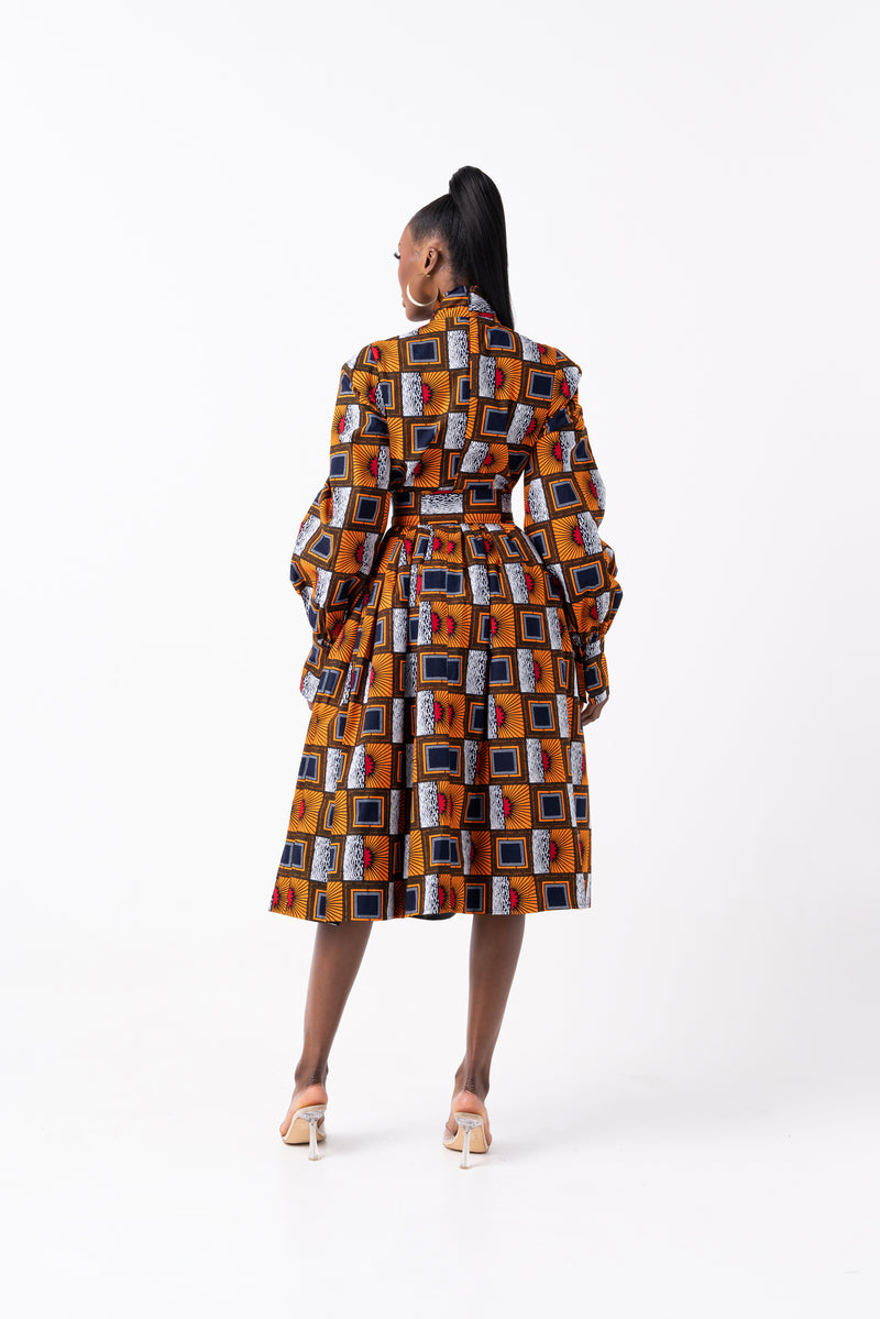 RIRE African Print Midi Dress (pussybow)
