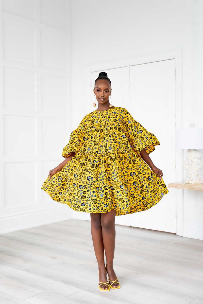 YEWANDE African Print Tiered Mini Dress