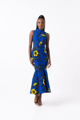 MOFOPE African Print Maxi Mock Neck Dress
