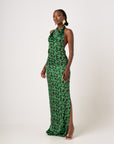 AZI SILK HALTER MAXI DRESS
