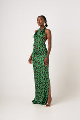 AZI SILK HALTER MAXI DRESS