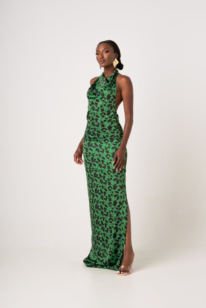 AZI SILK HALTER MAXI DRESS