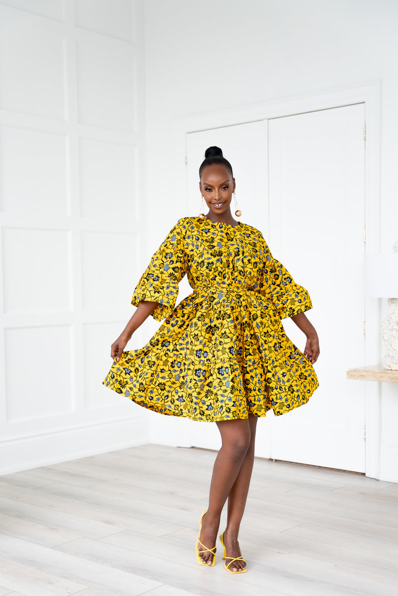 YEWANDE African Print Tiered Mini Dress