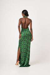 AZI SILK HALTER MAXI DRESS