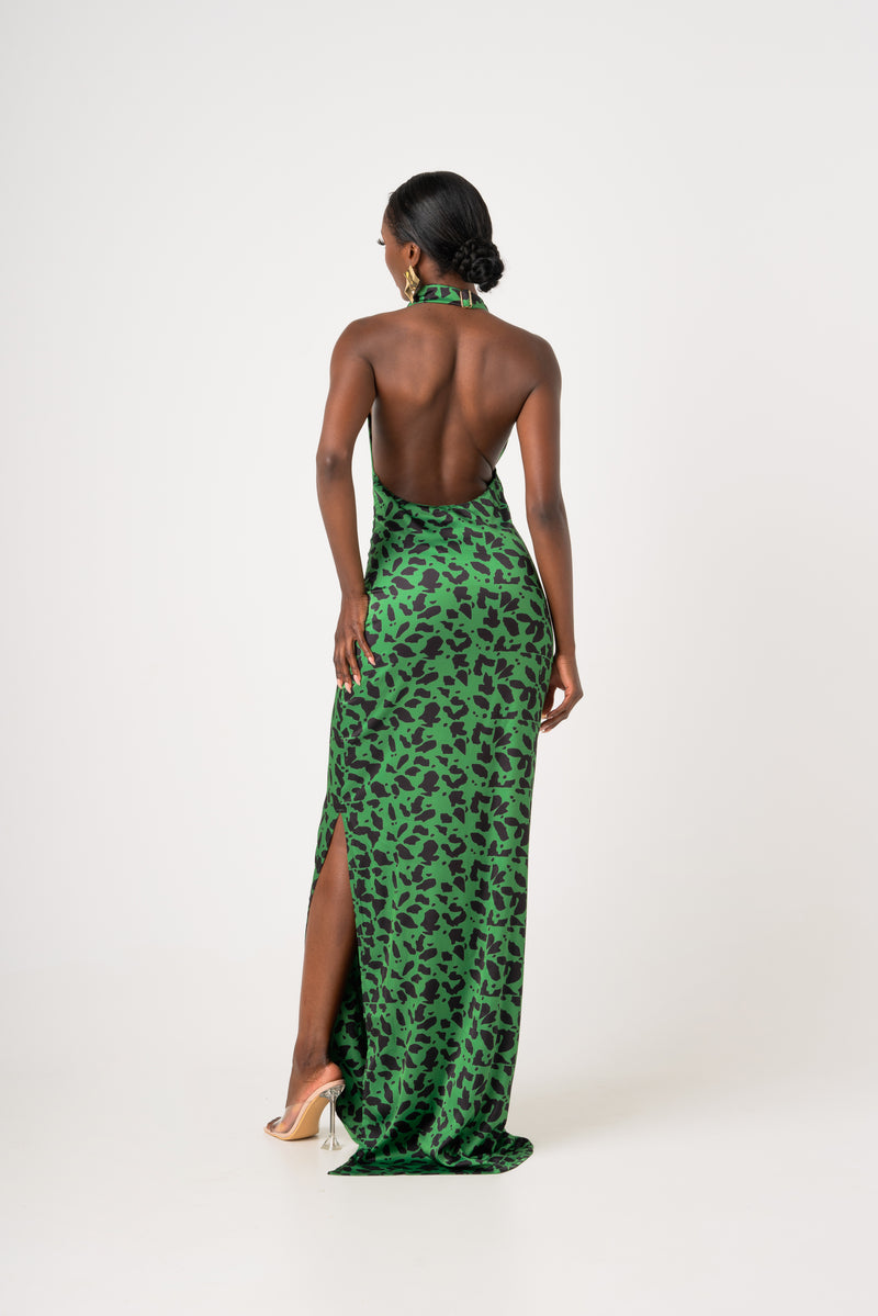 AZI SILK HALTER MAXI DRESS