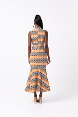 ABA African Print Maxi Mock Neck Dress