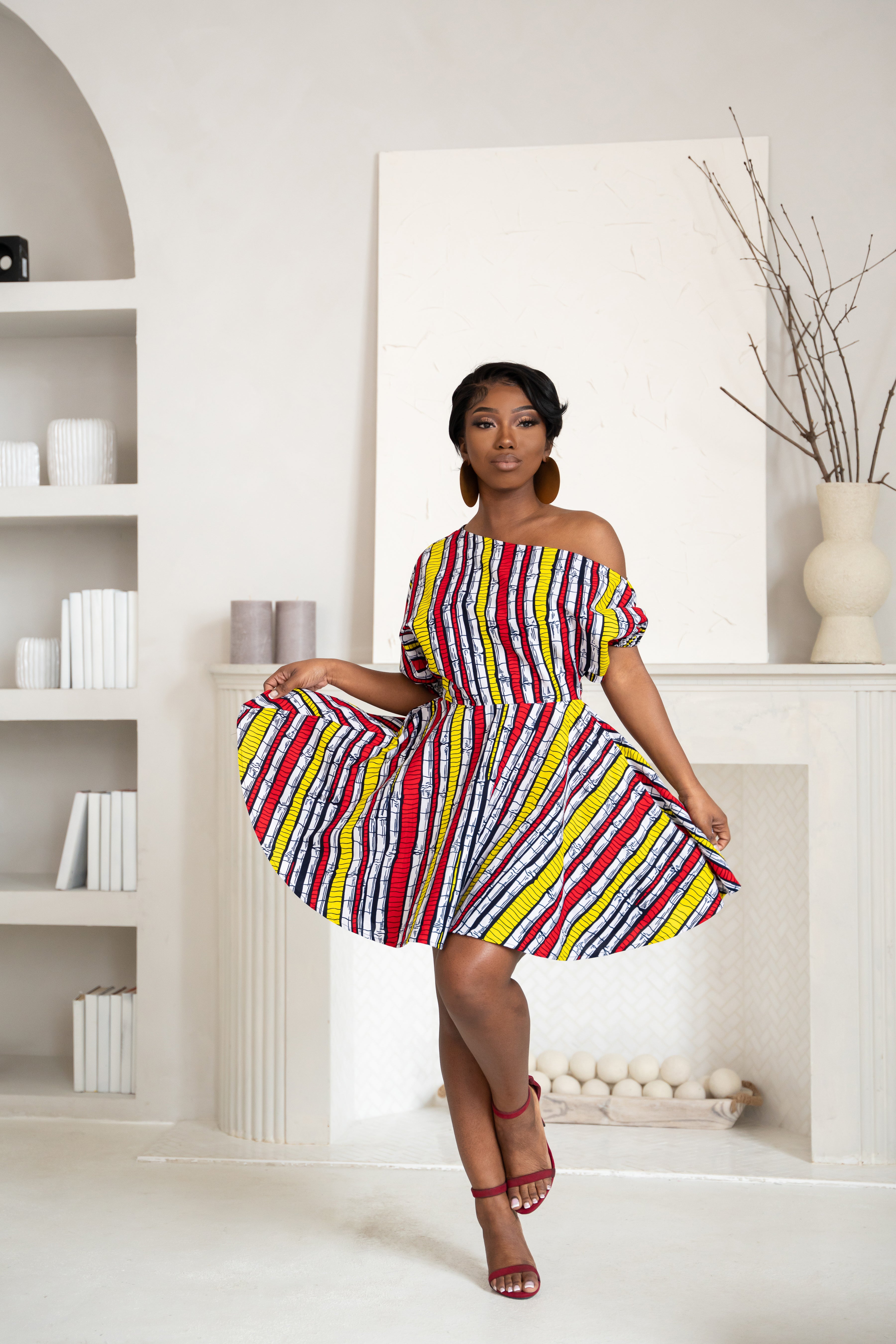 OPE African Print One-shoulder Mini Dress