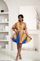 SOMIE African Print One-shoulder Mini Dress