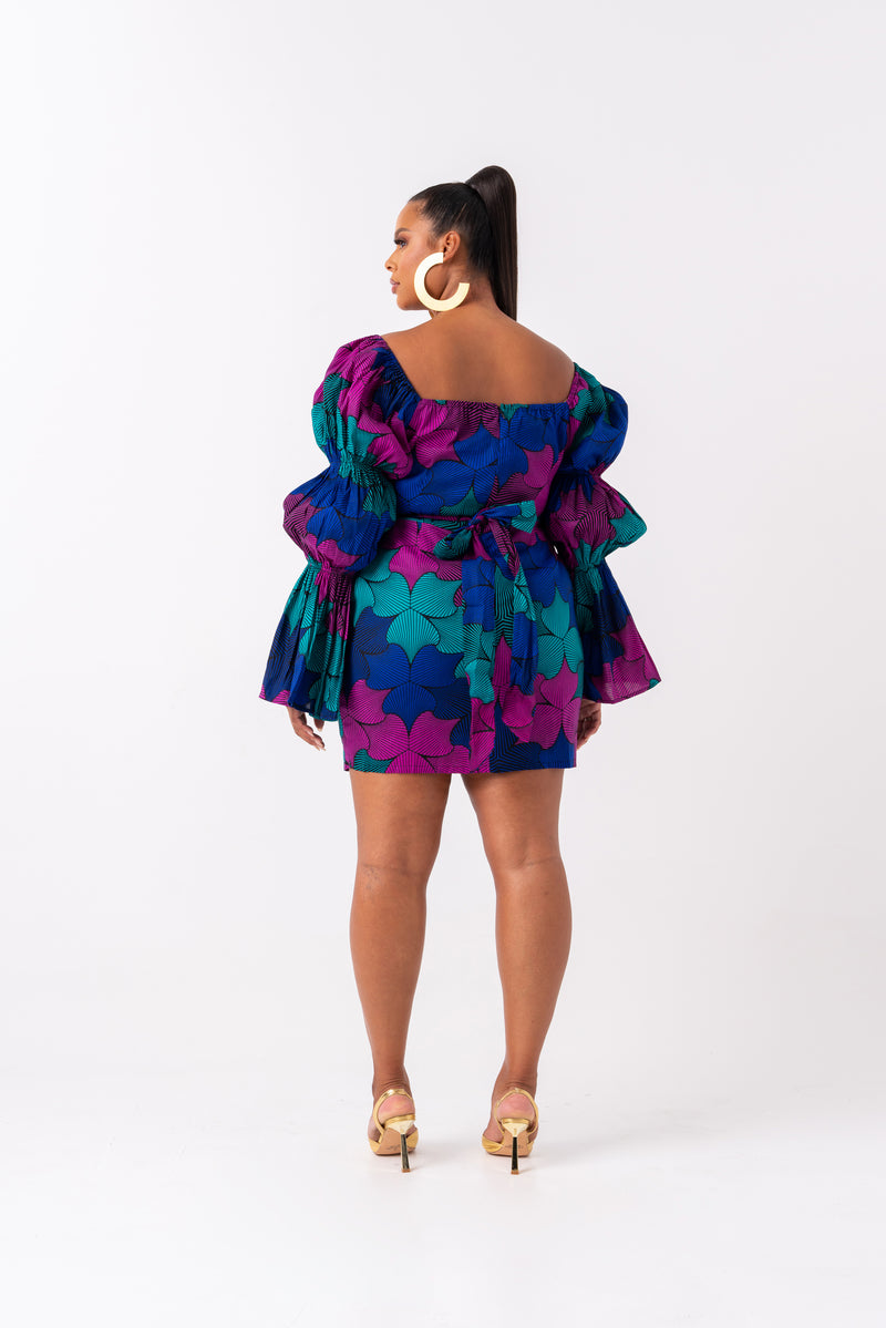 ZURI African Print Off-shoulder Puffy Sleeve Mini Dress