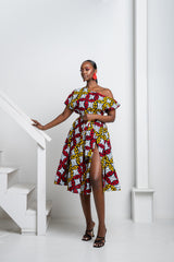 WURA African Print One-shoulder Midi Dress