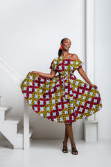 WURA African Print One-shoulder Midi Dress