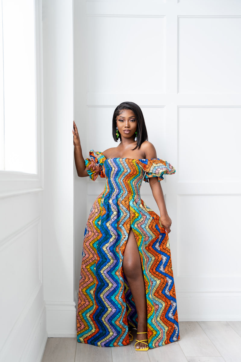 OVI African print smocked maxi dress (PUFFY SLEEVE)