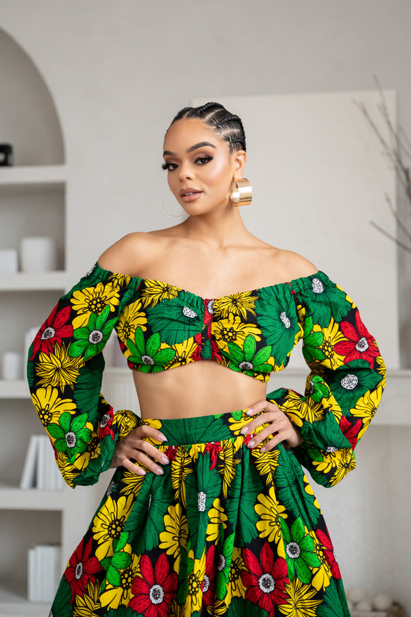 ENI Long Sleeve African Print Crop Top