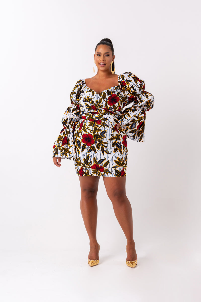 LOLA African Print Off-shoulder Puffy Sleeve Mini Dress