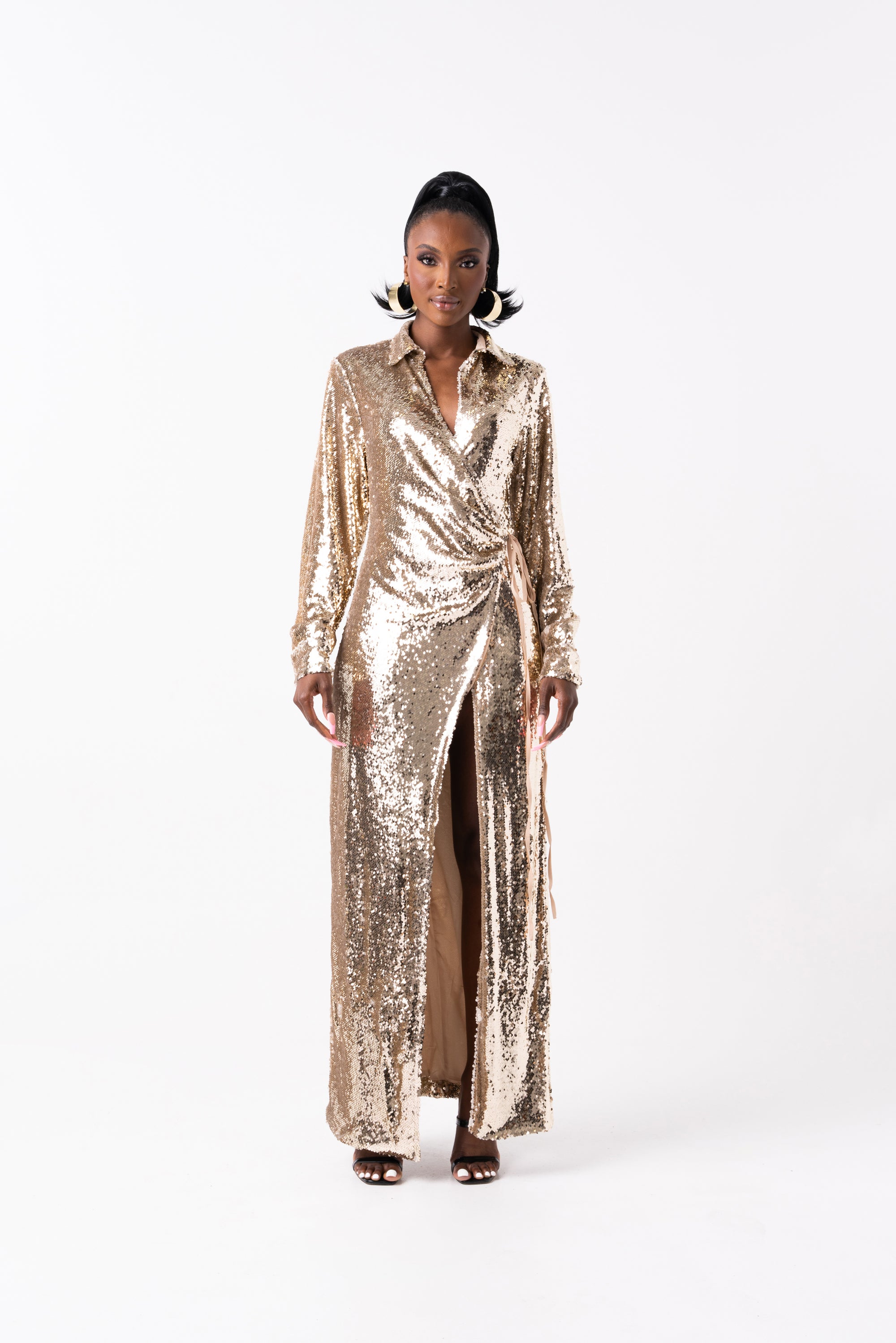 GOLD Sequin Wrap Dress