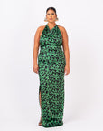 AZI SILK HALTER MAXI DRESS