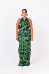 AZI SILK HALTER MAXI DRESS