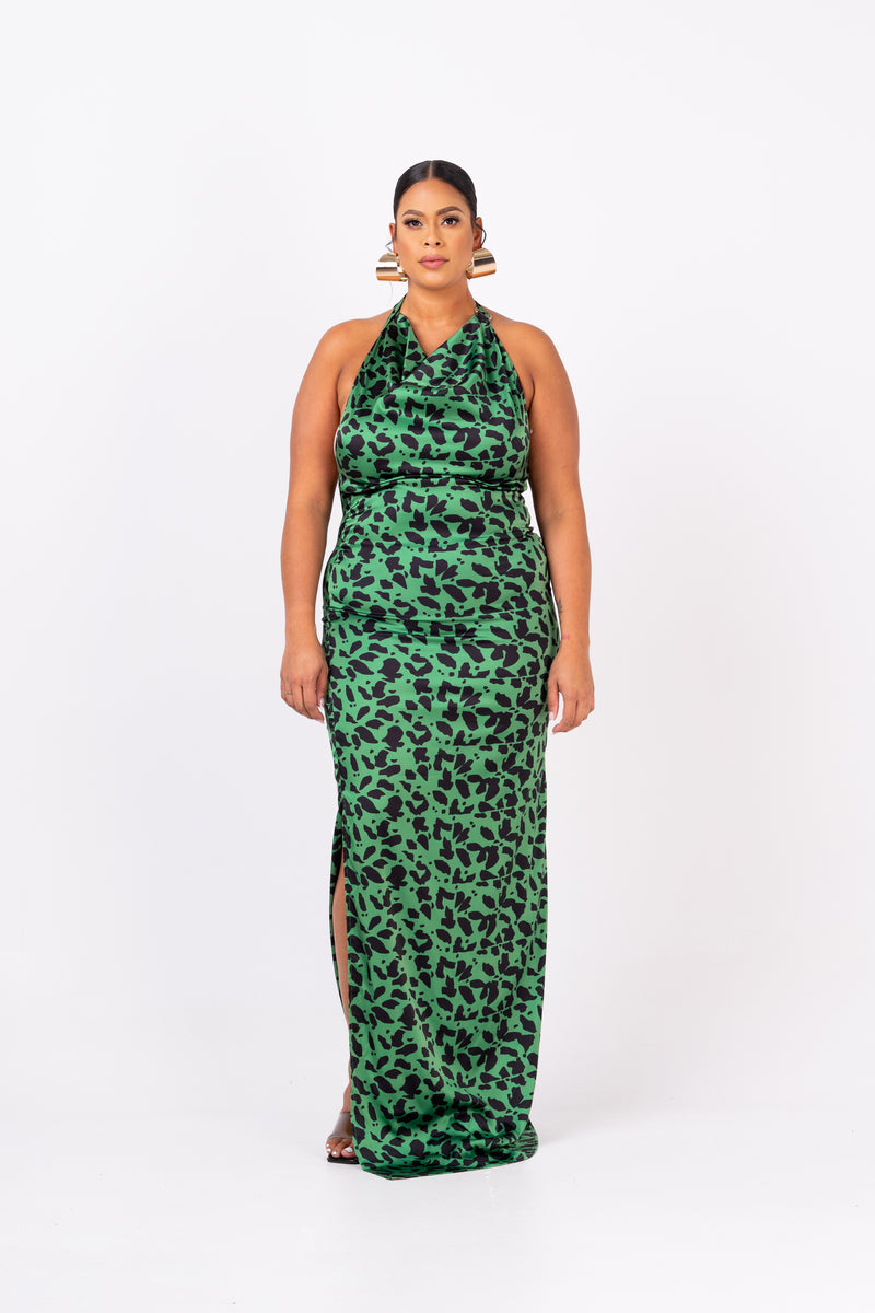 AZI SILK HALTER MAXI DRESS