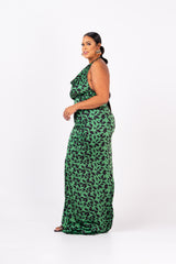 AZI SILK HALTER MAXI DRESS