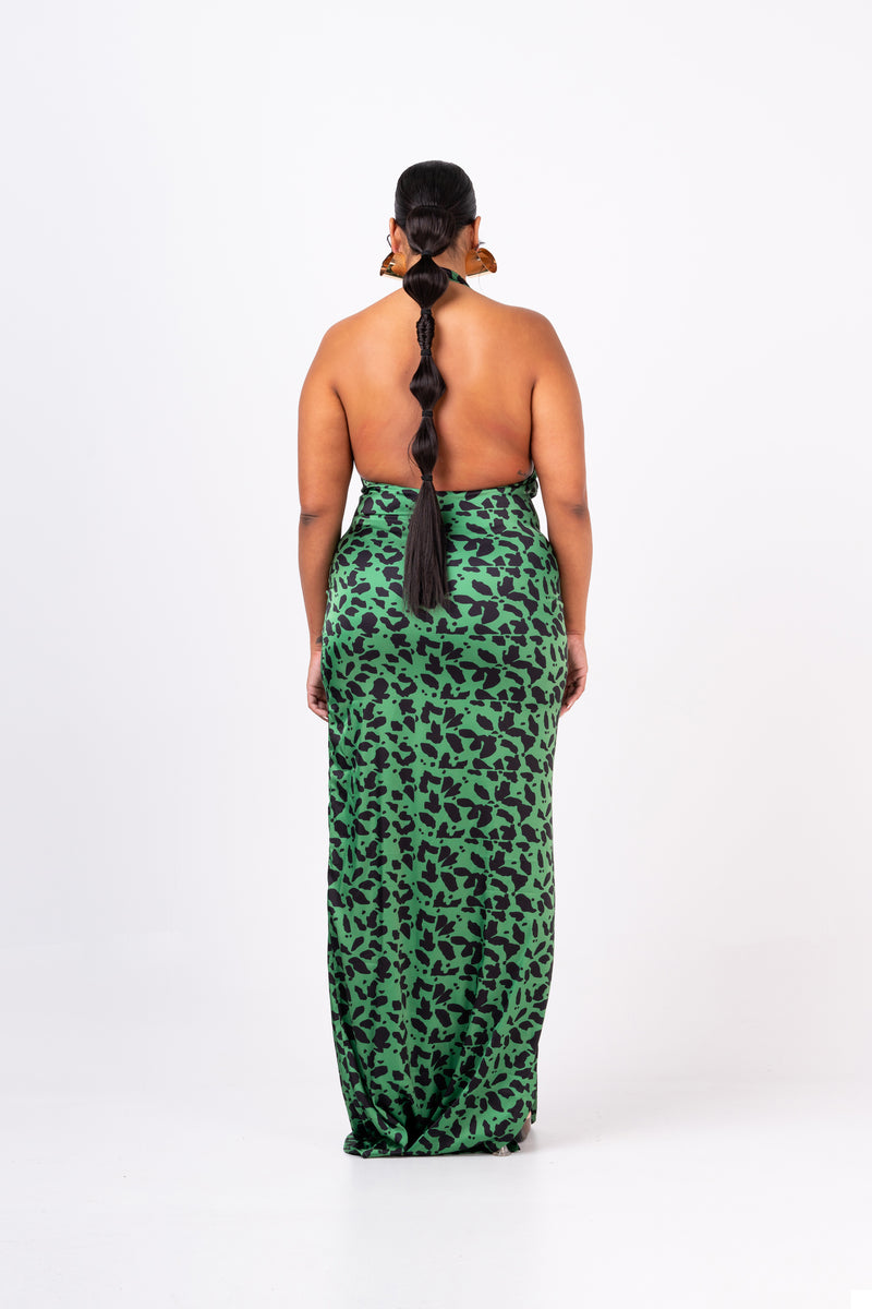 AZI SILK HALTER MAXI DRESS