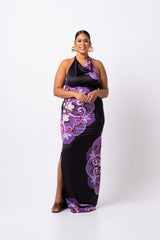 ENANG BLACK SILK HALTER MAXI DRESS