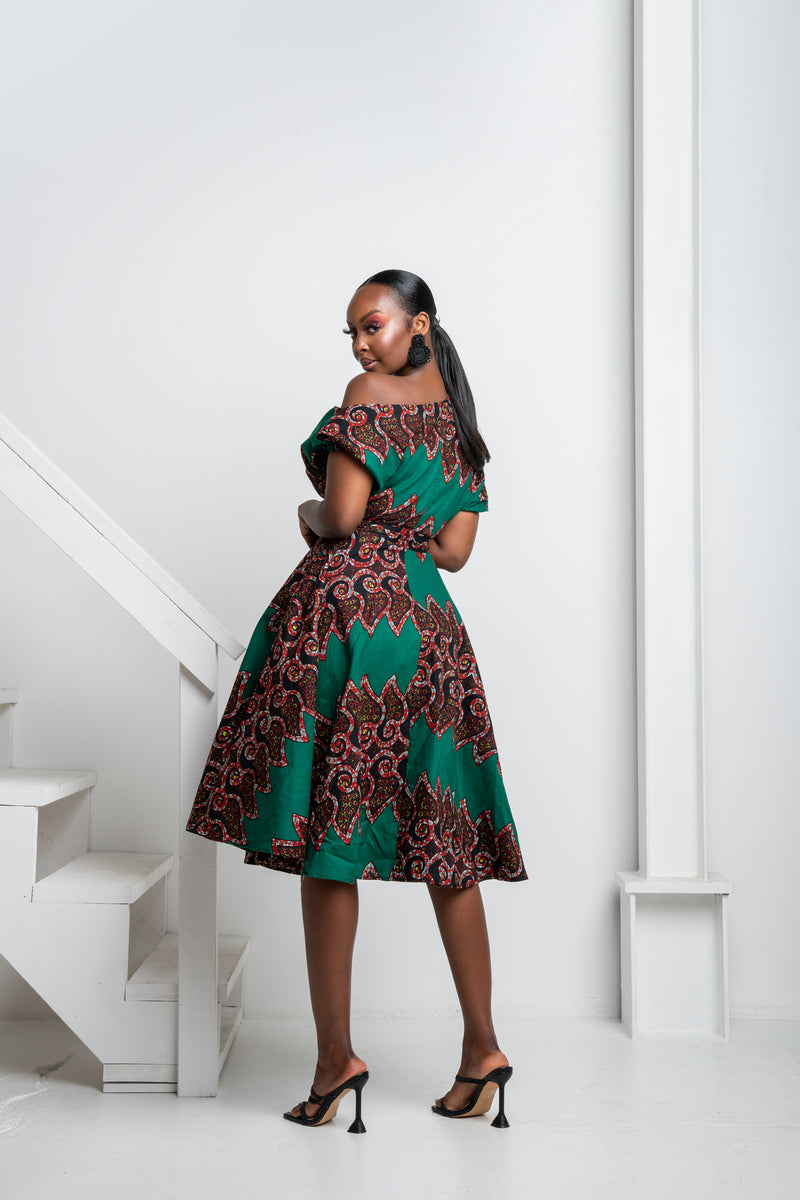 TOPE African Print One-shoulder Midi Dress