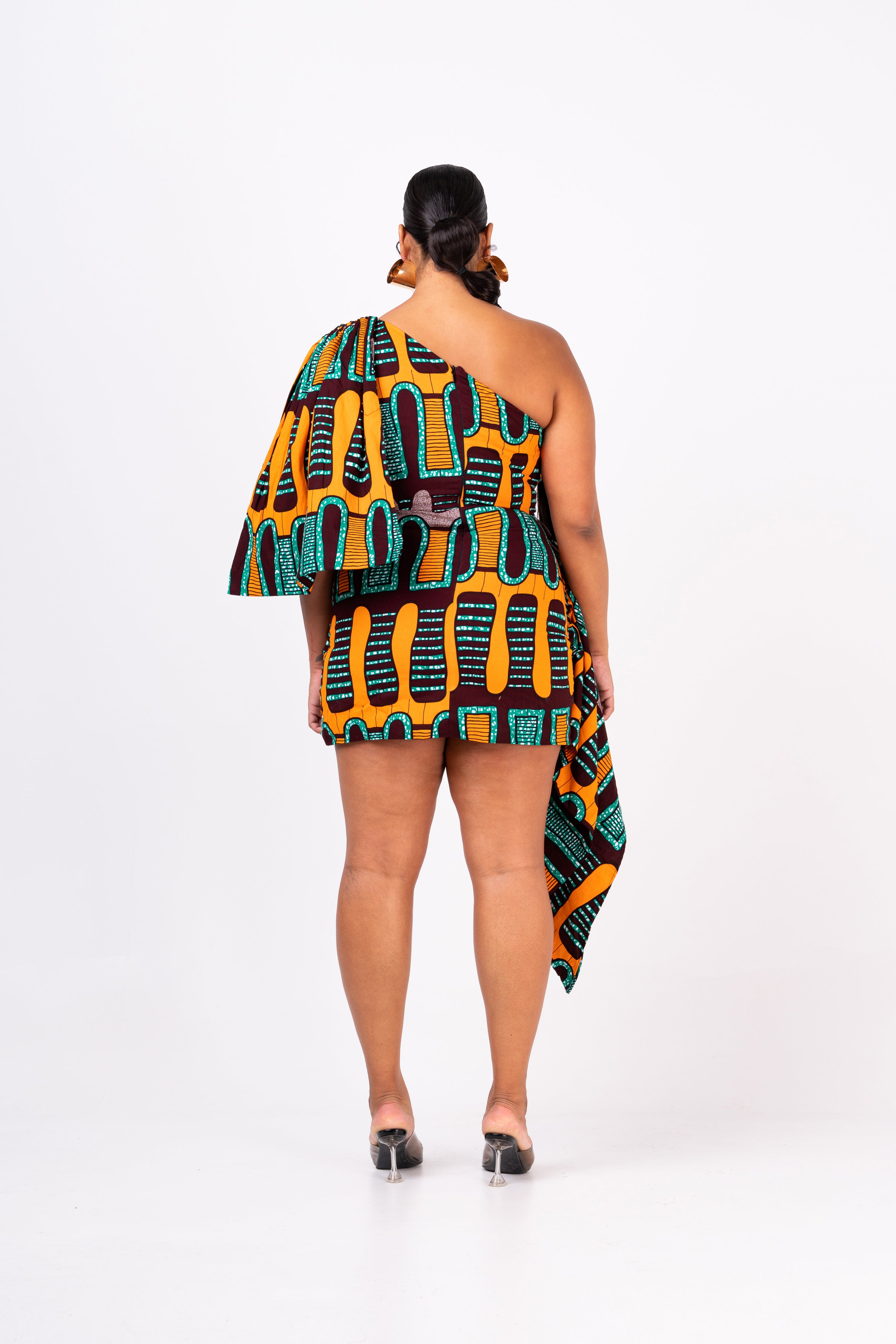 BUSAYO African Print One Sleeve Drape Mini Dress
