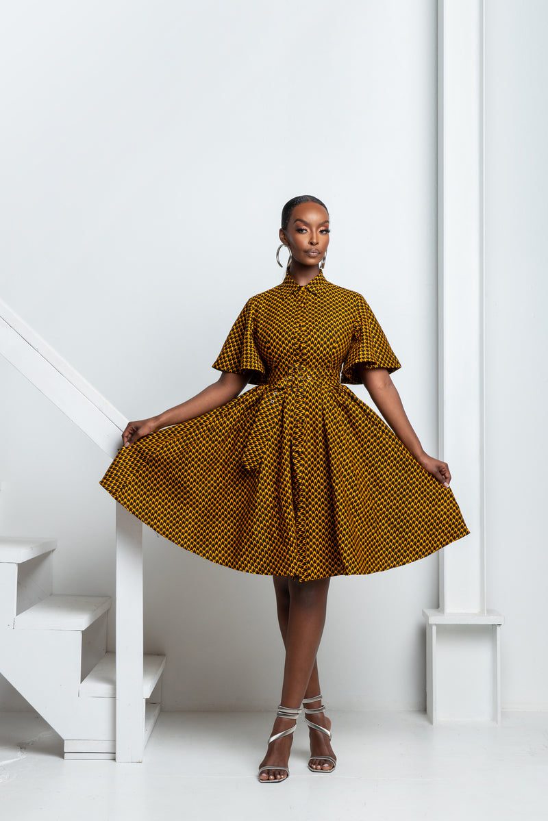 AGBANI African Print Shirt Midi Dress