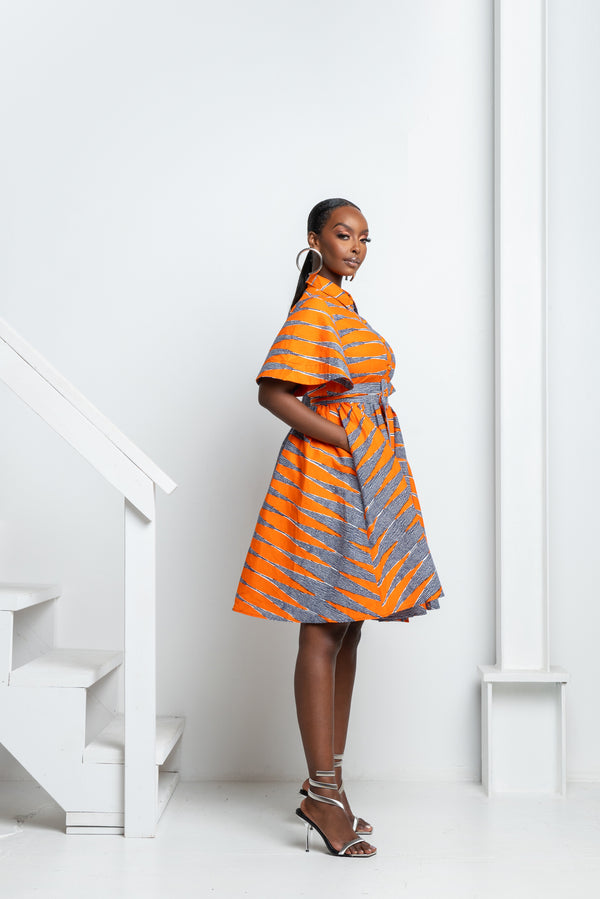 FURO African Print Shirt Midi Dress