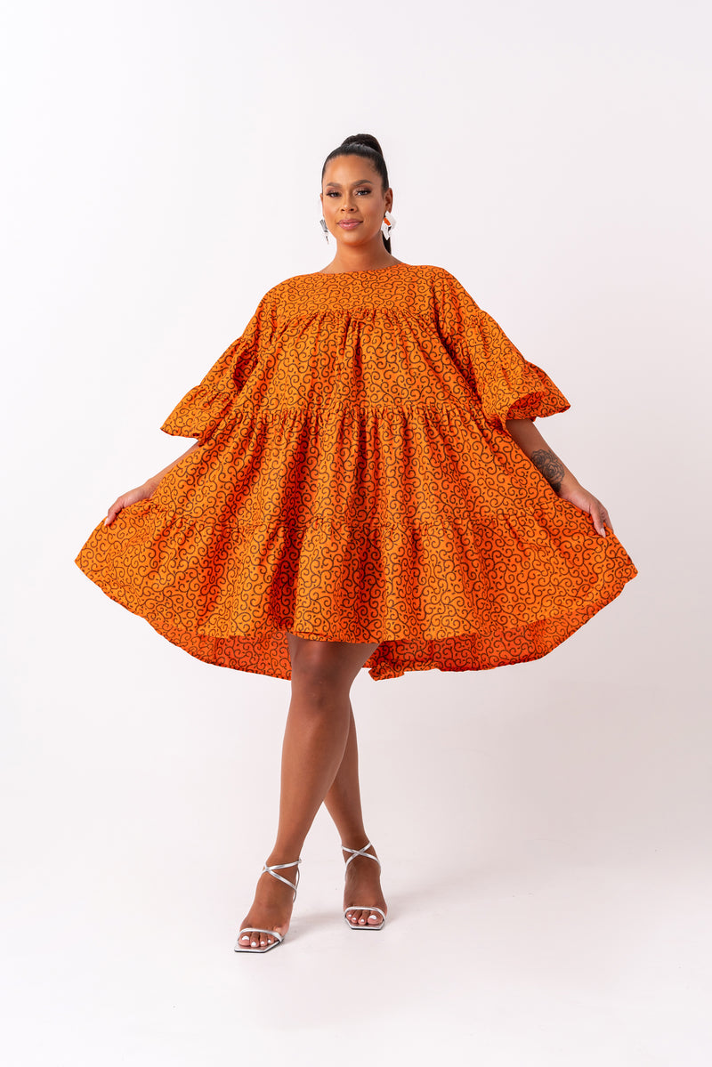 OBI African Print Tiered Mini Dress