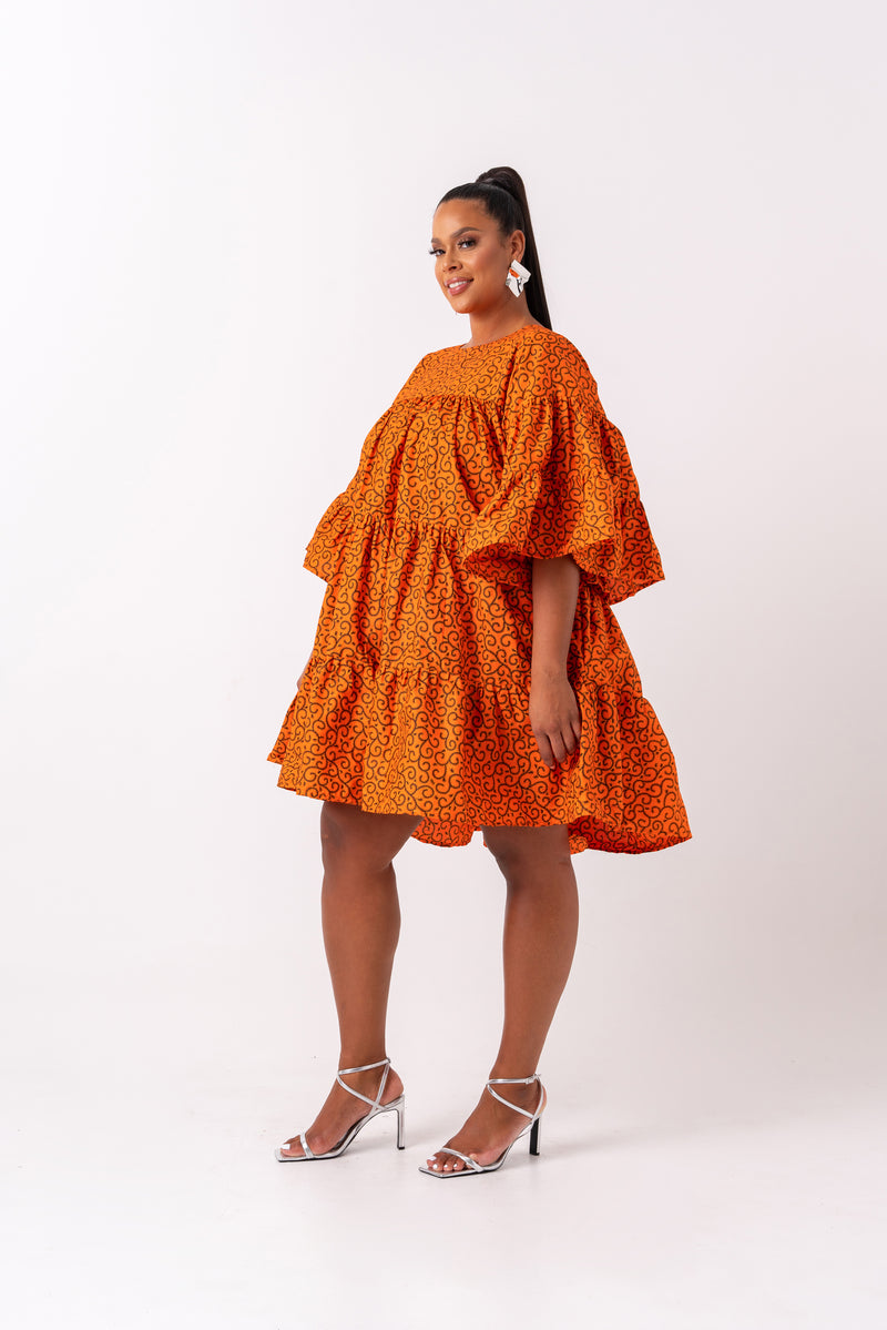 OBI African Print Tiered Mini Dress