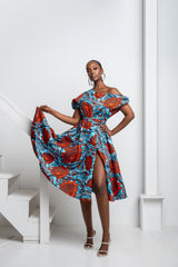 FAYO African Print One-shoulder Midi Dress