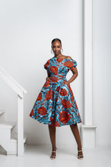 FAYO African Print One-shoulder Midi Dress