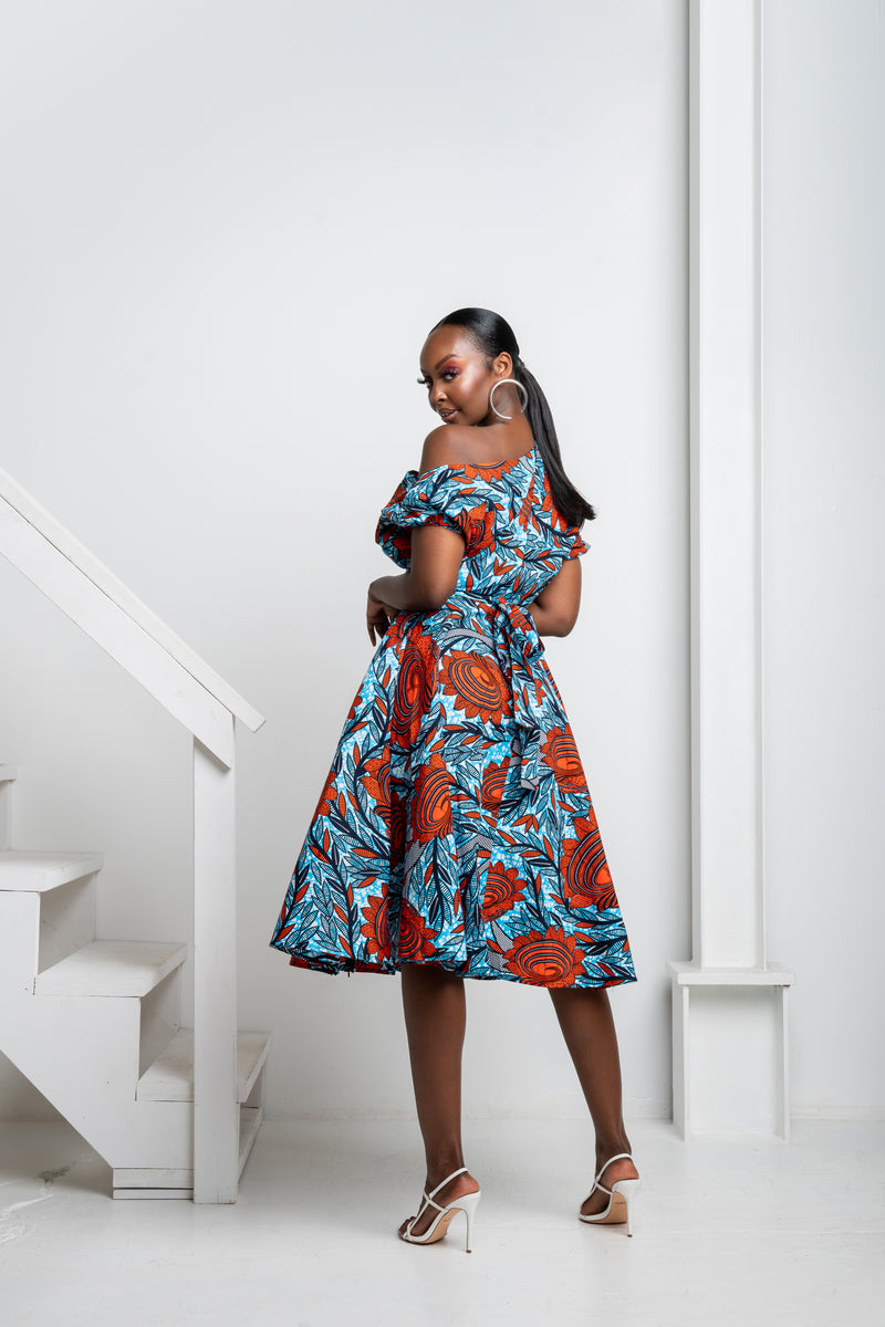 FAYO African Print One-shoulder Midi Dress