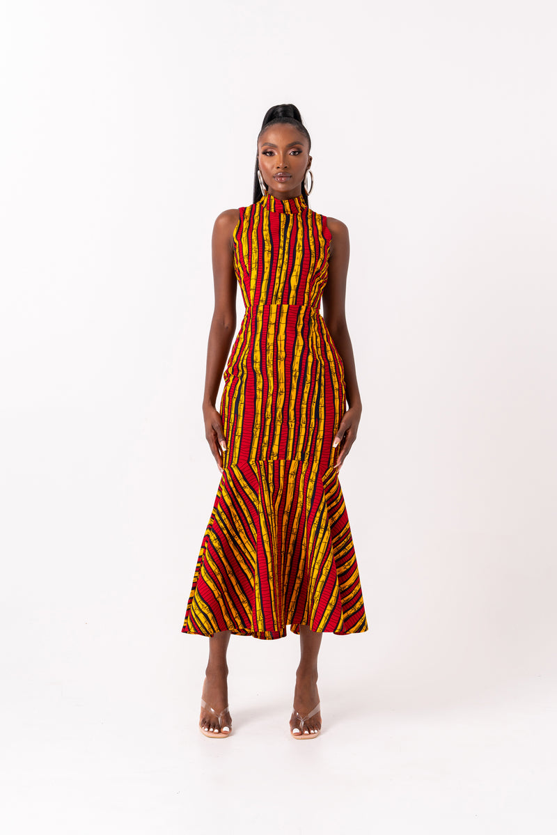 RITA African Print Maxi Mock Neck Dress