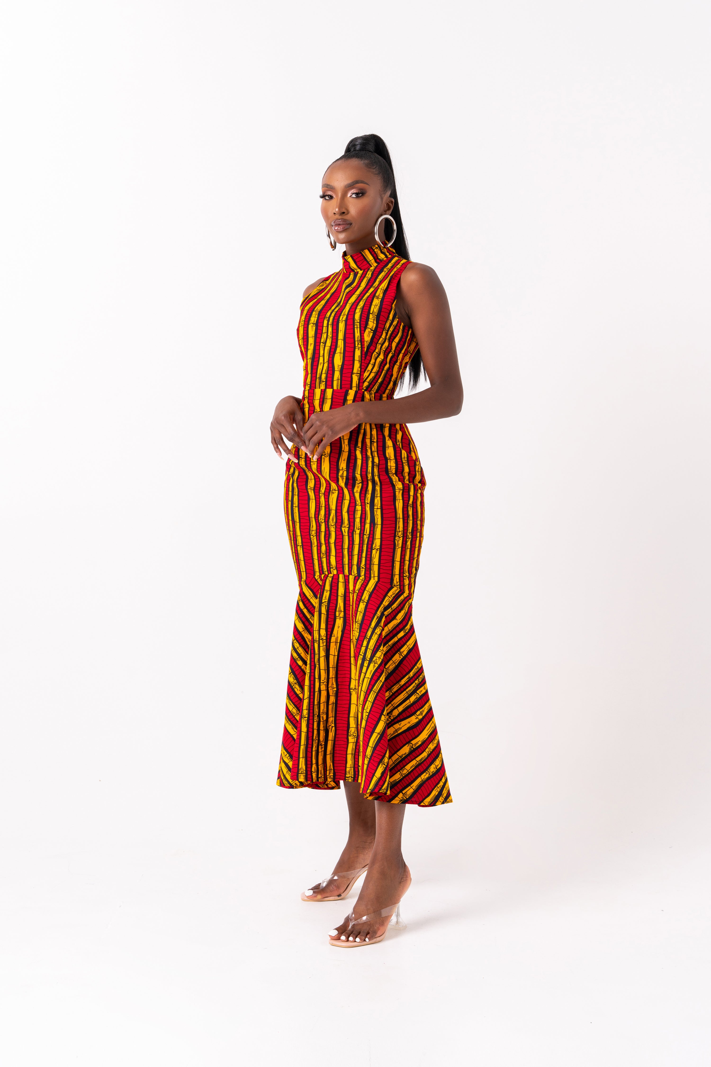 RITA African Print Maxi Mock Neck Peplum Dress