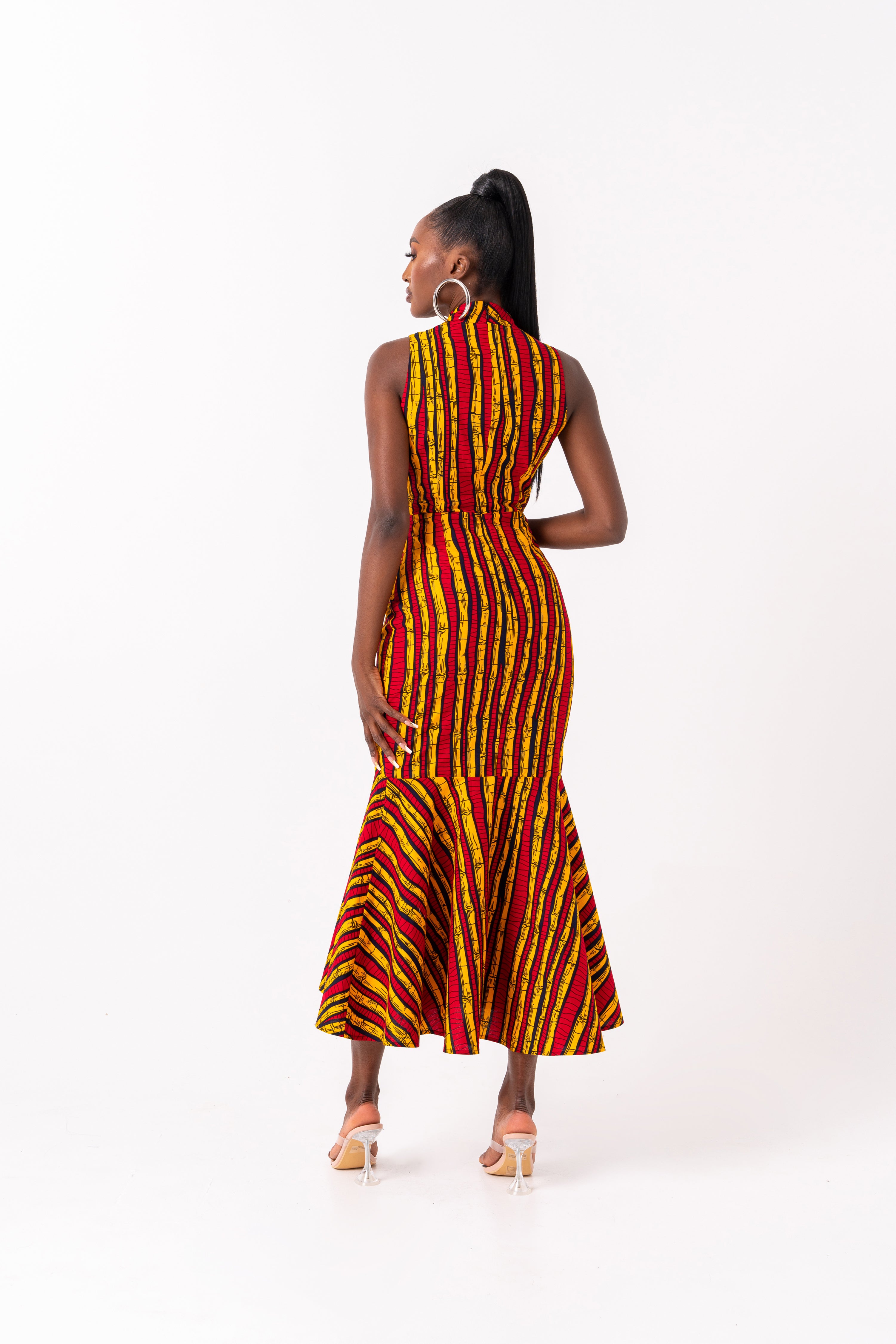 RITA African Print Maxi Mock Neck Peplum Dress