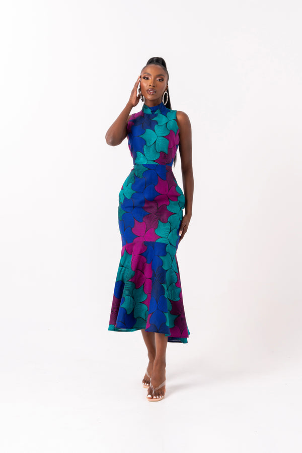 ZURI African Print Maxi Mock Neck Dress