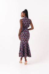 TIMI African Print Maxi Mock Neck Dress