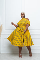 CHI-CHI African Print One-shoulder Midi Dress