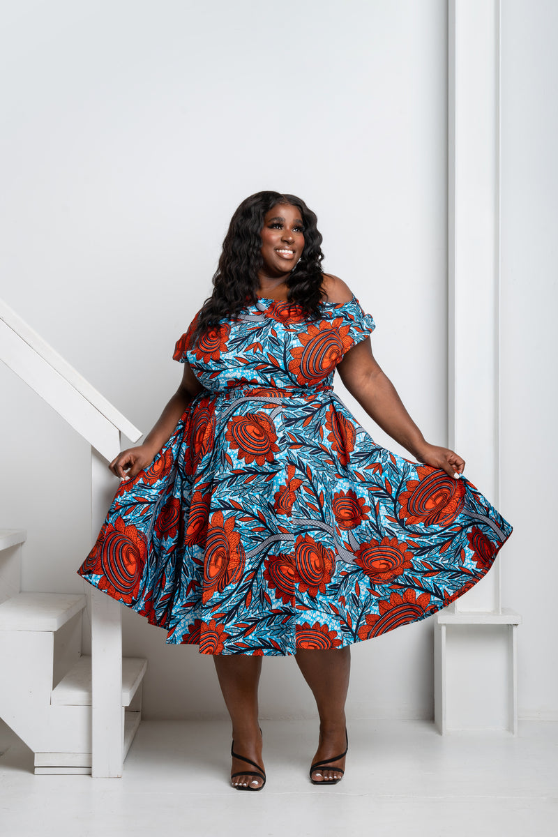FAYO African Print One-shoulder Midi Dress