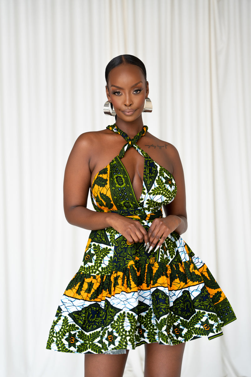 RIMI African Print Flair Mini Infinity dress