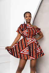 JUNO African Print One-shoulder Mini Dress