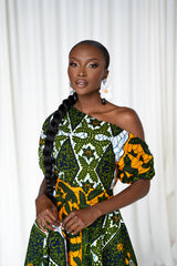 RIMI African Print One-shoulder Midi Dress