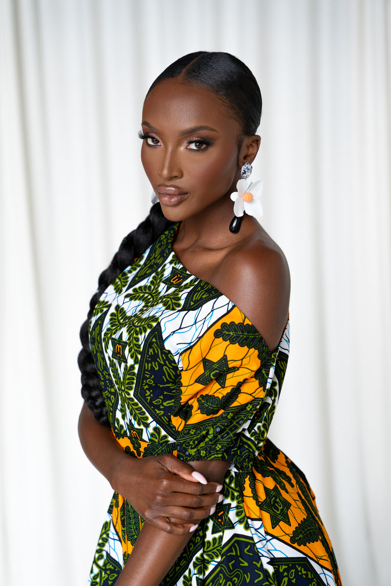 RIMI African Print One-shoulder Midi Dress