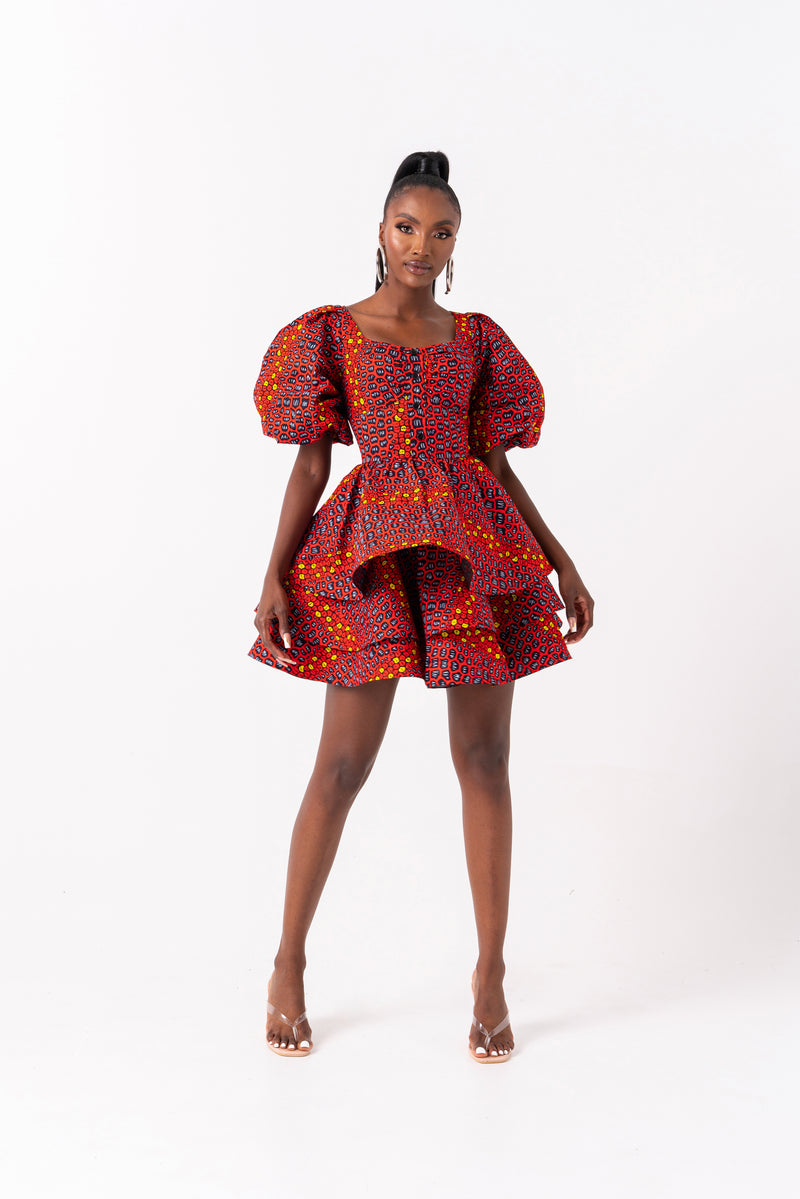 JEMIMA African Print LAYERED Mini Dress
