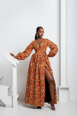 TUTU African Print V-Neck Maxi Dress