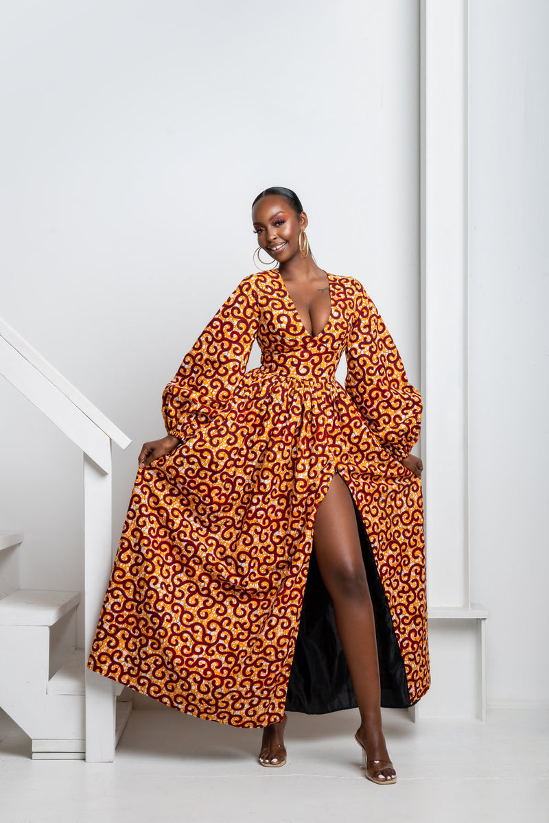 TUTU African Print V-Neck Maxi Dress